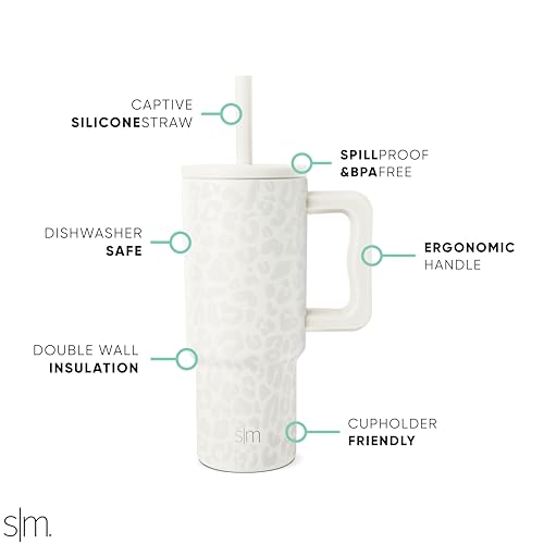 Image of Simple Modern Kids 24 oz Tumbler with Handle and Silicone Straw Lid | Spill Proof and Leak Resistant | Reusable Stainless Steel Bottle | Gift for Kids Boys Girls | Trek Collection | Cream Leopard