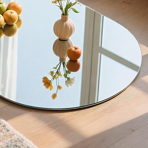 Image of Rousrie Frameless Wall Mirror for Bathroom, Glass, Modern, Clear, Rectangle, 60 x 45 Centimeters, Wall Mount (1, Oval)