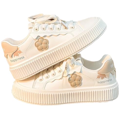 Loizziuy Floral Skateboarding Sneakers Preppy Classic Casual Shoes for Women with Collegiate Versatile for Travel Gift (US 8.5,White,8.5)