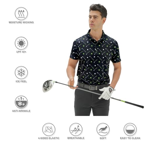 DEOLAX Camisa polo masculina com estampa moderna, camisa de golfe masculina, modelagem seca, manga c