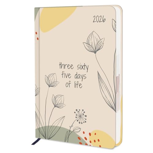 Image of Jhingalala Diary 2026 - Floral Theme Printed Hard Bound Daily & Monthly Planner 2026 with Monthly Index Cut and Ribbon Bookmark | 1 Day to a Page Format | 365 Dates Personal Diary | Size 21x15 cm