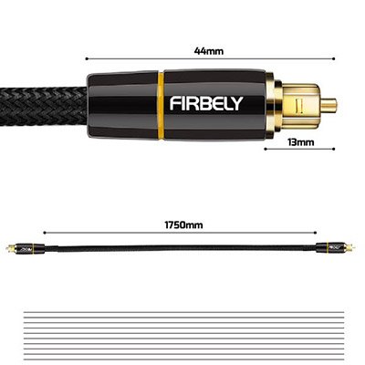 Firbely Digital Optical Audio Toslink Cable Male To Male- 24K Glod Plated Metal Connectors And Braided Jacket 10 Feet #TOP5