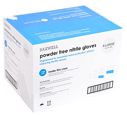 Daxwell Nitrile Gloves, Powder Free, Extra Large, Blue, F10001524 (Case Of 1,000, 10 Boxes Of 100) #TOP8