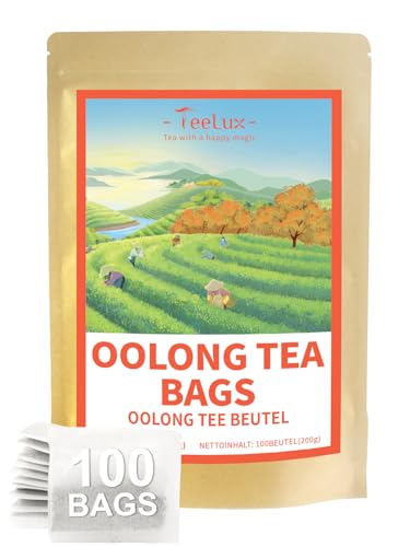 TeeLux Oolong Tee Beutel 100 Stück Vegan 100% Reiner Natürlicher Oolong Tee aus China Weicher Geschmack Ungesüßt Biologisch Abbaubare Teebeutel