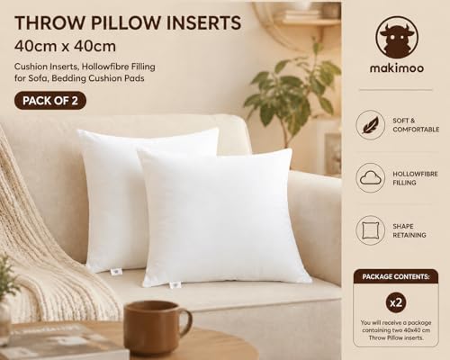Makimoo Kopfkissen 2er Set (40 x 40 cm), Kissen für Bett und Dekokissen, Polyester Innenkissen Füllkissen for Sofakissen Zierkissen
