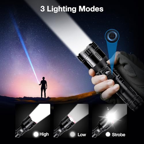 Flashlight High Lumens Rechargeable, 1,500,000L Handheld Tactical LED Flashlights High Powered, Zoomable Super Bright Flash Light with 3 Modes, USB C, Waterproof for Emergency