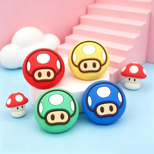 Image of PERFECTSIGHT Cute Thumb Grip Caps for Switch 2, PS5 PS4 Xbox Series X /S Xbox One Switch PRO Controller Steam Deck, 4PCS Soft Rubber 3D Thumbsticks Button Joystick Cover, Mushroom