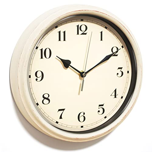 Image of AYRELY Decorative Vintage Wall Clock - 11Inch Silent Non-Ticking Clocks Battery Operated - Classic Decor for Living Room, Farmhouse, Kitchen, Bedroom, Bathroom (White)