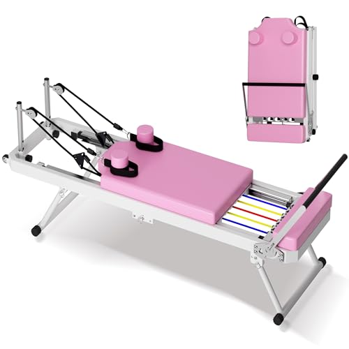 330 LBS Capacity Pilates Reformer, Foldable Pilates Core Bed Machine Equipment for Home Use and Yoga Studio Gym Workout Commercial Fitness Equipment, Suitable for Advanced and Beginners Users - Pink