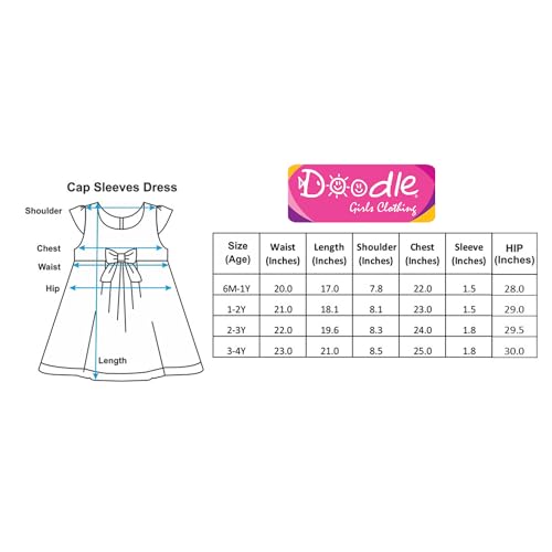 Image of Doodle Dress for Baby Girls| Breathable Frock for Girls| Baby Girl Dress| Knee Length Dress for Girls| Baby Frocks Waist Tie-up| Cap Sleeves Kids Frock| Age 6 Months to 4 Years
