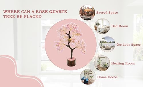 Image of Rose Quartz Crystal Tree | 300 Beads | Gemstone Tree for Positive Energy, Health, Meditation | Feng Shui & Vastu Tree for Office, Home Decor, Study Table, Diwali Gift
