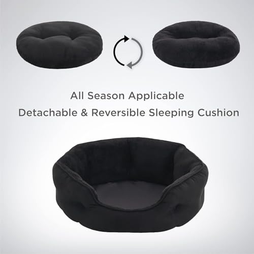 Image of Velvet Dog Bed Washable Cat Beds for Indoor Cats and Puppy, Black Dog Bed Sofa for Dogs,Gift for Dogs and Cats,Round Bed.