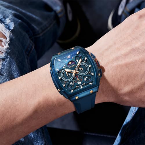 Image of OLEVS Mens Watches Stylish Chronograph Waterproof Luminous Silicon Strap Multifunction Watches for Men Business Men Wrist Watch