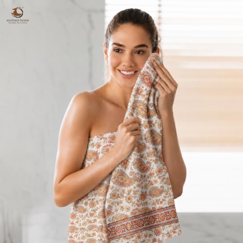 Image of Pure Cotton Printed Waffle Towel | Lightweight | Antimicrobial and Water Absorbent | Soft Touch Quick-Drying Bath Towel (Paisley Charm, Pack of 1)