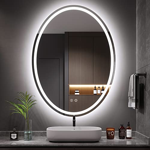 Dripex Specchio da bagno con illuminazione 60 x 80 cm Ovale Antifog Specchio Led con 3 Temperature...