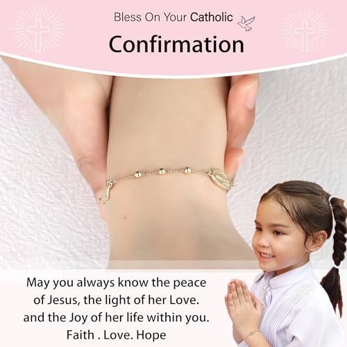 Catholic Virgin Mary Cross Bracelet Gifts for Girls Teens Women, Rosary Beads Charm Link Chain Bracelet Christmas Christian Religious Jewelry Gifts