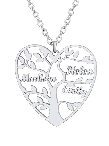 Collier Arbre de Vie personnalisé en acier avec gravure de 1 à 8 prénoms pour femme