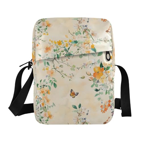KLL Orange Flowers mens messenger bag crossbody Vegan Leather crossbody bag Casual Woman Handbag Shoulder Strap