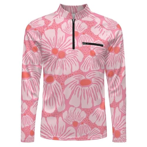 Tropical Hand Drawn Flowers Men's Rash Guard Long Sleeves Quick Dry Fishing Workout Shirts with Zipper4