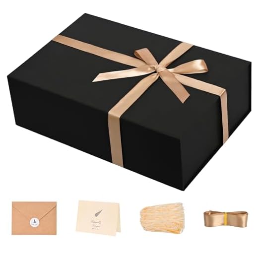 LIFELUM Large Gift Box 13 x 10 x 5 inch Black Gift Box with Lid Magnetic Gift Boxes for Presents Contains Card, Ribbon, Shredded Paper Filler Gift Box for Valentine's Day (1 Pcs
