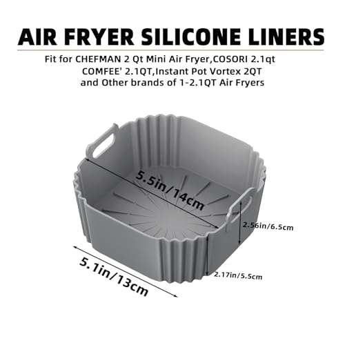 Image of Silicone Air Fryer Liners for CHEFMAN 2 Qt Mini Air Fryer,2 Pack Square Small Airfryer Liners Reusable for DASH /Cuisinart /topzee /COSORI /BELLA /COMFEE' /Instant Pot /Tasty /DEIME /Bear 2.1QT 2.6QT 3QT
