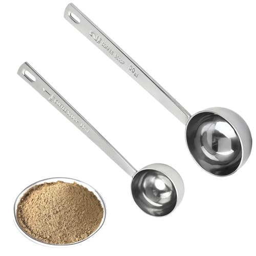 Shwdsy Set 2 Cucchiai Dosatori Caffè, 30 ml e 15 ml in Acciaio Inossidabile 304, Misurino Cucchiaio per Polvere di Caffè, Chicchi, Latte, Tè, Spezie