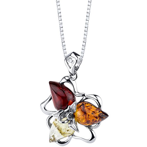 PEORA Genuine Baltic Amber Star Leaf Pendant Necklace for Women 925 Sterling Silver, Rich Multiple Colors with 18 inch Chain, Real Baltic Amber Necklace for Adults, 100% Natural from Baltic Region
