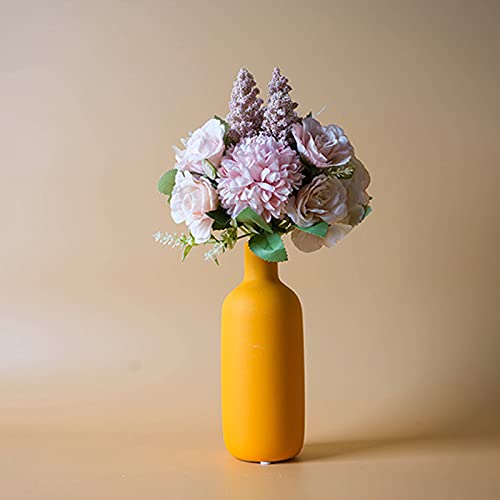 Syina Florero de cerámica nórdico Morandi Color Simple Art Maceta de cerámica macetas suculentas macetas decoración con cuello de botella pequeño para plantas secas en el hogar Cover