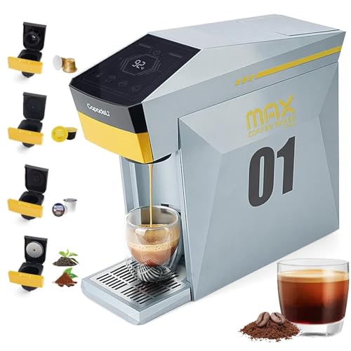 Multifunctional 4 in1 Espresso Machine, 19Bar Pressure Single Serve Coffee Maker for Nespresso Original Capsule/K-cup Capsule/L’OR Ne'spresso Original Capsule/Do'lce Gusto/Ground Coffee (Gray)