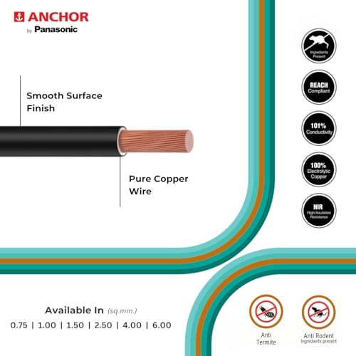 Image of Anchor by Panasonic Penta 1.5 mm PVC Insulated 45 Meter Copper Electric Wire for Home, Industrial and Commercial Connections (Blue, N-96334BU)