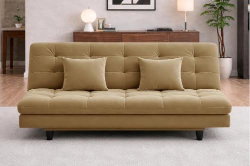 Image of Rosebell Modern 3-Seater Sofa Cum Bed Foldable Velevt Fabric Sofa, Seating, Stylish Design for Living Room, Guest Room & Office-Golden-Color