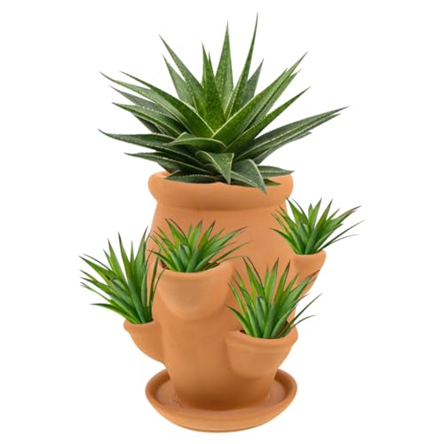 VICASKY Strawberry Planter Pot Tower Planters Outdoor Plants Terracotta Hen Chicks Pots Shaped Green Stalk Plant Stoneware Embossed Succulents Orchids Decorative Vertical Gardening Balconies