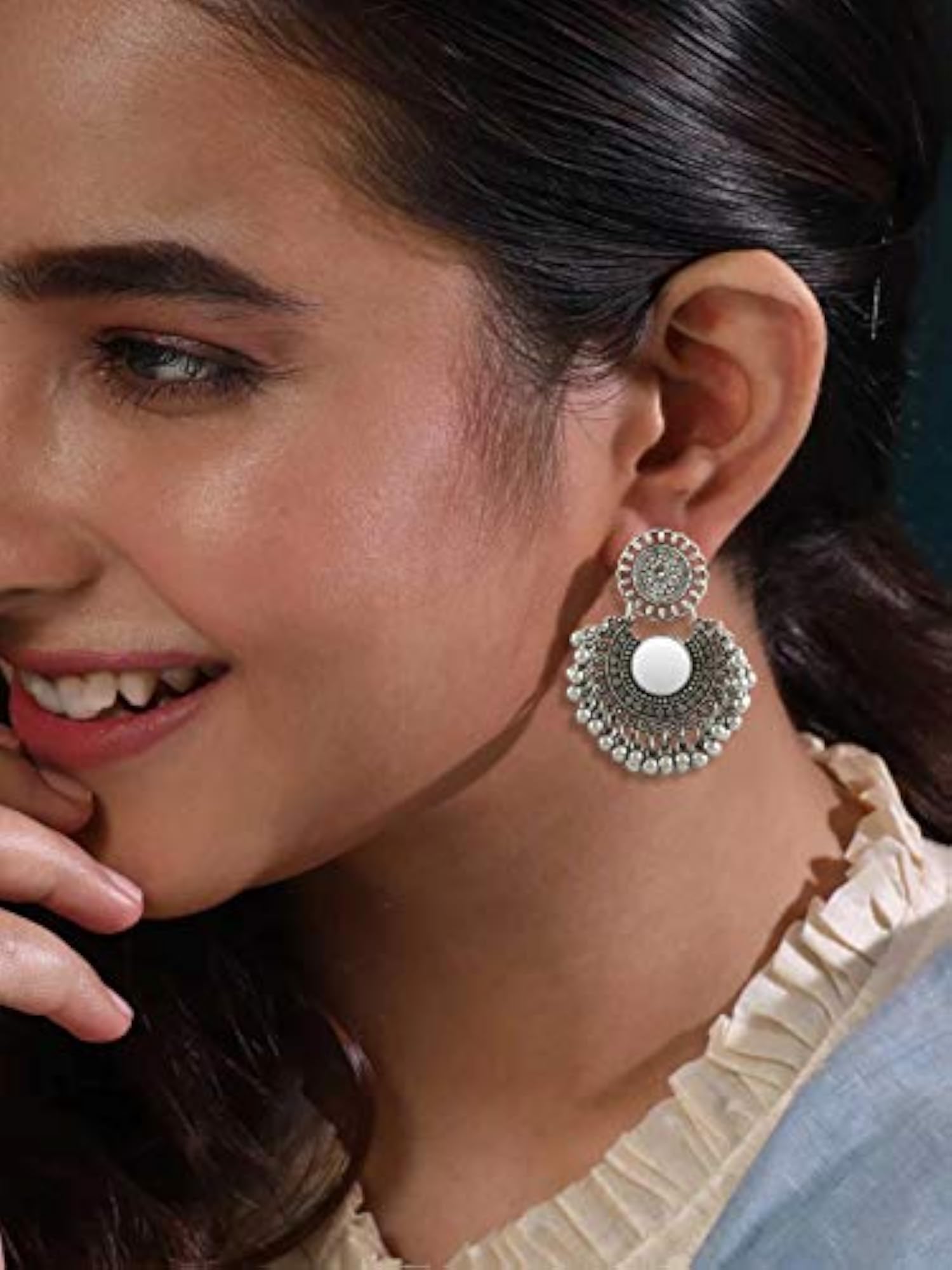 Modern Fusion Oxidised German Silver Plated Designer Earrings