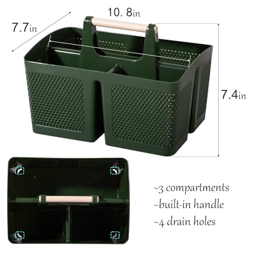 Image of Plastic Shower Caddy, Portable Shower Basket with Handle, Dark Green