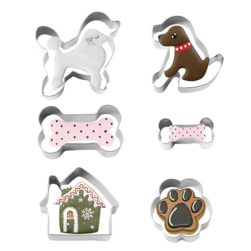 ZORVUJI Set di Formine per Biscotti per Cani 6 Pezzi con Zampetta Tagliapasta Barboncino in Acciaio Inox per Biscotti per Bambini