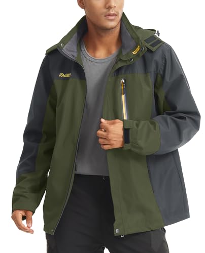 Image of MAGCOMSEN Men's Hooded Windproof Water Resistant Rain Jacket Windbreaker 5 Pockets for Hiking,Fishing,Runing