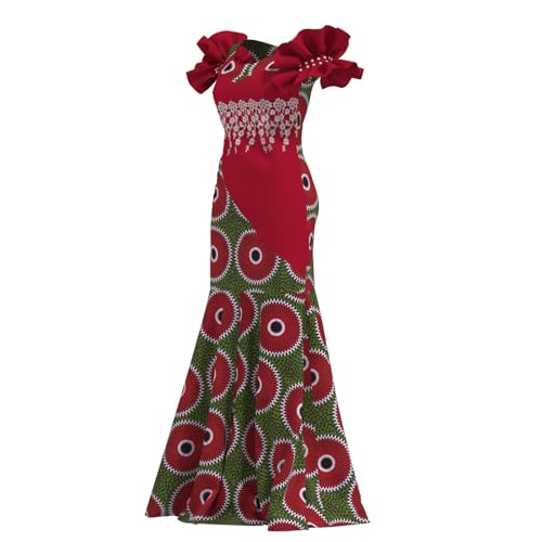 Image of iooiooi Womens Elegant Ankara Maxi Mermaid Dress Lace Decorated African Gowns