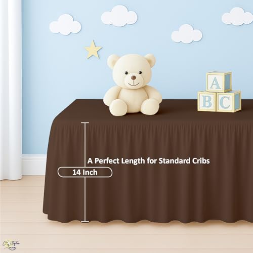 Image of Cottignton Lane Ruffled Crib Bed Skirt, Soft Nursery Bedding in 100% Natural Cotton, Platform Style with 4-Sided Coverage & Split Corners - Fits Standard Cribs 28 inch x 52 inch with 14 inch Drop,Chocolate