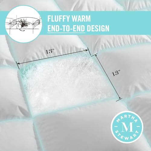 Image of Martha Stewart Luxury White Goose Feathers Down Fiber Comforter Queen Size - Hotel Collection 100% Cotton Cover Duvet Insert, Extra Warmth with 8 Corner Tabs, Breathable, Hypoallergenic, 90 x 90 Inch