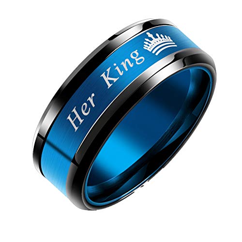 Her King His Queen Wedding Bands for Men Women, Stainless Steel His and Hers Couples Matching Anniversary Engagement Promise Rings