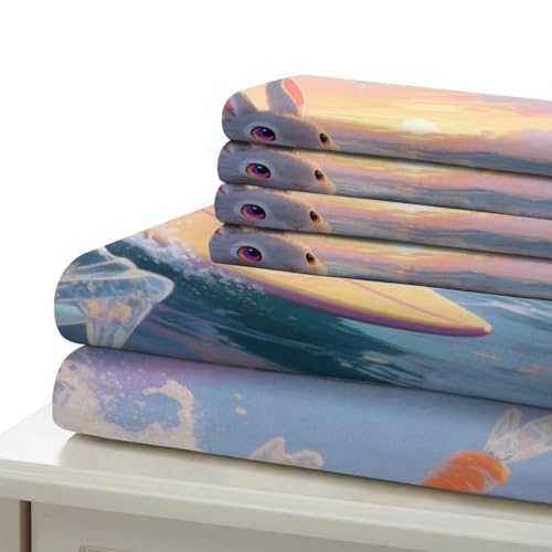 Housse de couette lapin surf microfibre lavable machine drap de couette 3D