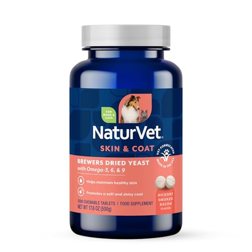 NaturVet – Brewer’s Dried Yeast Formula with Garlic Flavoring – Plus Omegas | Rich in Omega-3, 6 & 9 Fatty Acids | Fortified with B1, B2, Niacin & Vitamin C | for Dogs & Cats | 1000 Chewable Tablets