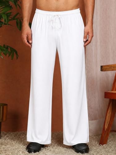 See Designs Store See Designs Men's Solid Wide Fit Rayon White Pyjamas - Image 3