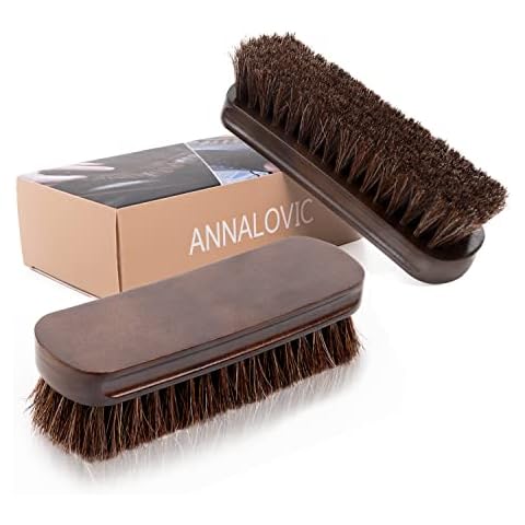 2 Pieces Horsehair Shoes Polish Brushes, Care Cleaning Daubers Applicators for Shoes, Boots, Leather Handbags, Coats Pans, Sofa, Furniture (Medium, Brown) Cover