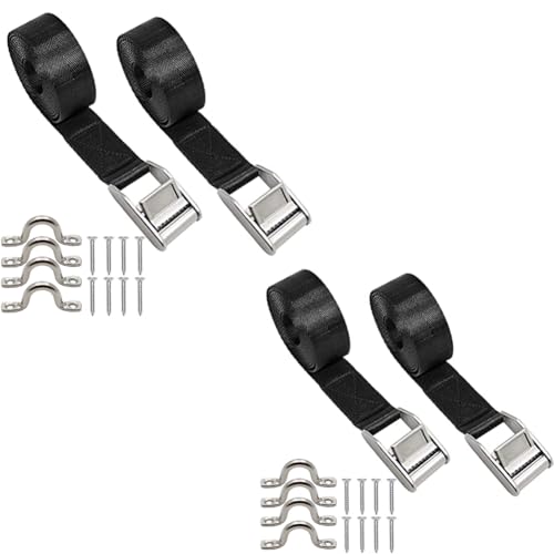 Batterie-Spanngurt-Set 4 Stück, Kühler-Spanngurt-Set mit Edelstahl-Nockenschnalle und Schrauben, Cooler Spanngurte mit Edelstahl-Halterung für Booten, Gepäckgurt, Autos