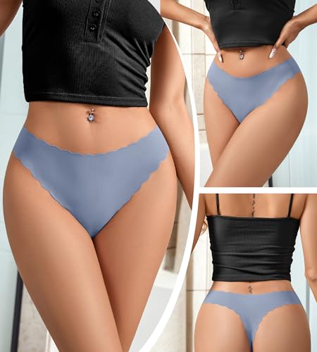 Image of SHARICCA Womens Seamless Thongs No Show Underwear Soft Ribbed Invisible Panties Wave Edge Multi Pack