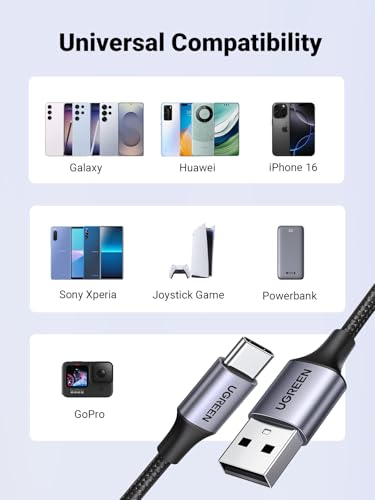 UGREEN USB A to USB C Cable 3A USB to USB C Charger Cable Fast Charge Compatible with iPhone 17/16/15 Pro Max, Galaxy S25 S24 Ultra, M13, Pixel 9/8, Redmi Note 11, iPad Pro 2022 (0.5M)