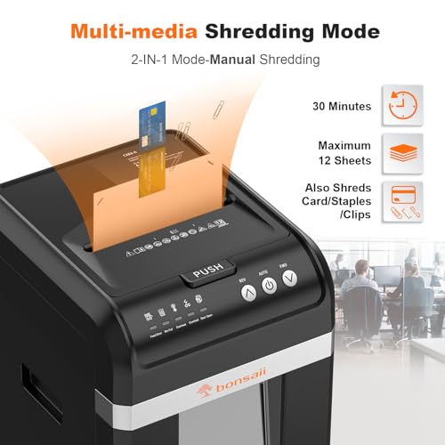 Bonsaii 200-Sheet Auto-Feed Micro Cut Paper Shredder - Heavy Duty 60 Min Run, P-4 Security, 8.1Gal(30.7L) Bin - déchiqueteuse à Papier électrique for Offices (C283-A) image 8