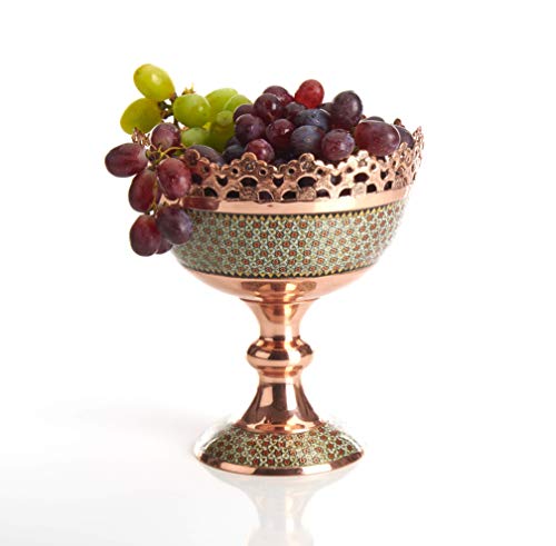 LPUK KHATAM - Cuenco para pedestal de cobre con grabado persa, altura: 20 cm, peso: 700 g, diámetro: 18 cm