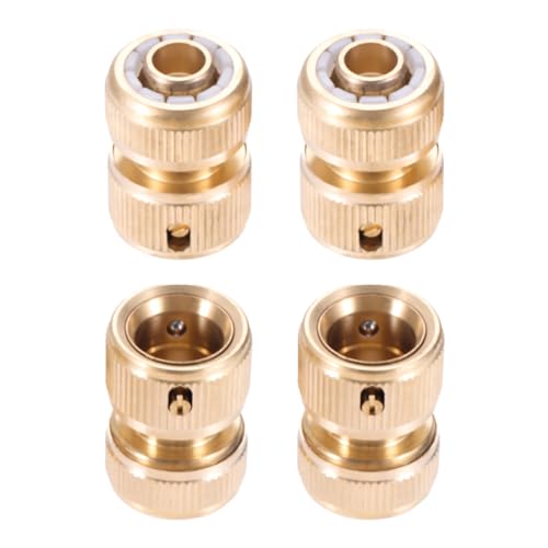 Hicello 4PACK Brass Garden Hose End Quick Connectors for 1/2-inch Graden Hose Pipe